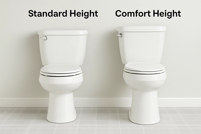 ChatGPT Image of a standard height toilet next to a comfort height toilet