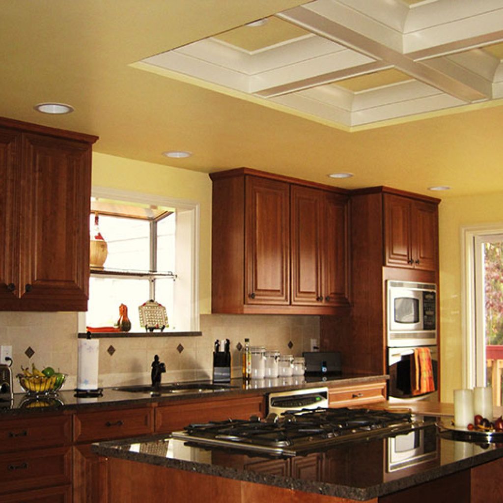 Seattle WA Kitchen Remodel Coffered Ceiling Granite Countertops Porcelain Tile