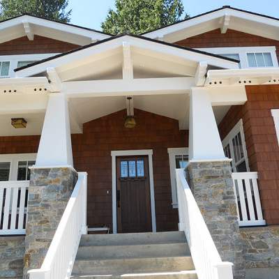 portfolio custom home front entry stacked stone stairs