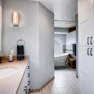 Bathroom Portfolio Dolan Designs Satin Nickel LED Sconce