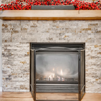 White Ash Floating Mantel Living Room Kitchen Remodel