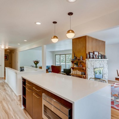 kitchen island under-mounted microwave drawer remodel design