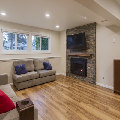 Bothell Basement Remodel portfolio gas fireplace