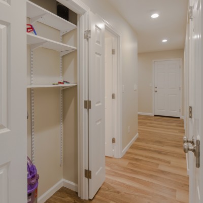 Storage hall millwork design Bothell Basement Remodel