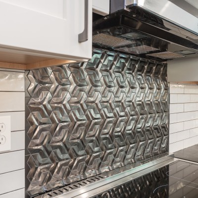 UBC Brushed Gun Metal Windmill Mosaic Kitchen Remodel Local