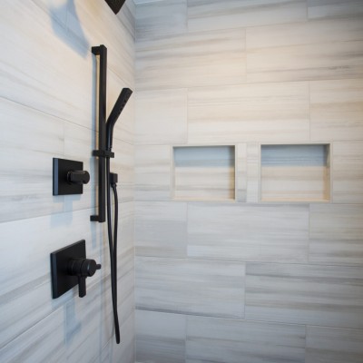 Modern shower update porcelain tile bothell matte black niche