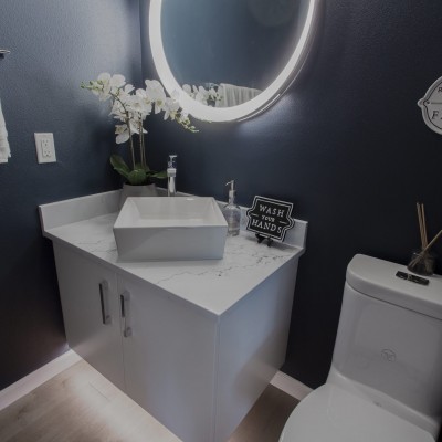 floating vanity white blue powder room remodel mays pond