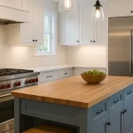 ChatGPT Image of a kitchen with butcher block island and other kitchen amenities