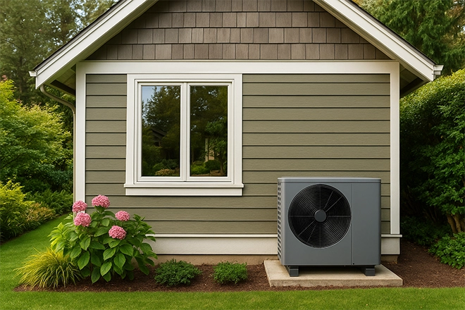 ChatGPT Image of home energy efficiency upgrades like new windows and a heat pump